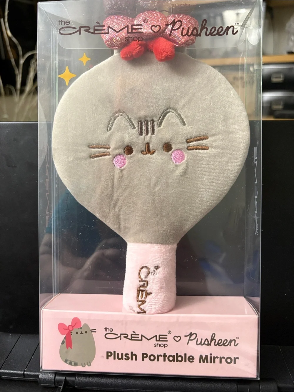 CREME x Pusheen Plush Portable Mirror - Light Gray with Pink